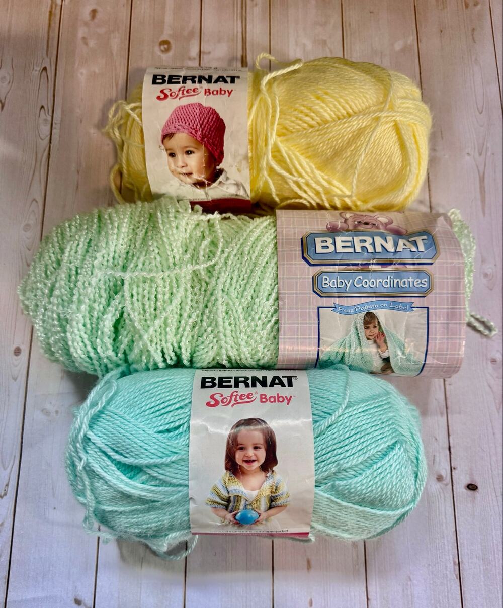 Bernat Softee Baby & Baby Coordinates Yarn Lot 3 Skeins Lemon Iced Mint Mint